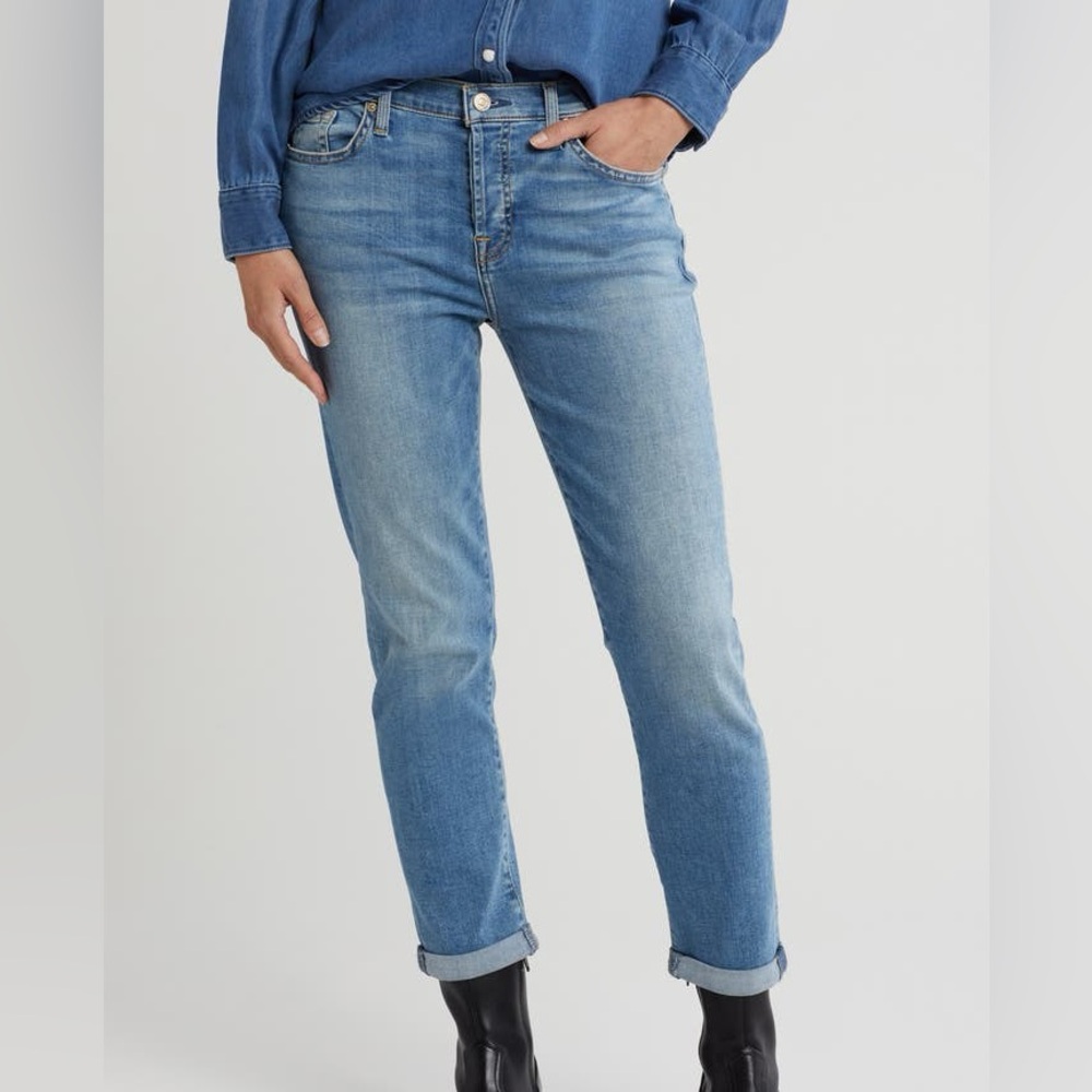 Seven For‎ All Mankind Josephine Squiggle Button Fly Slim Straight Denim Jeans